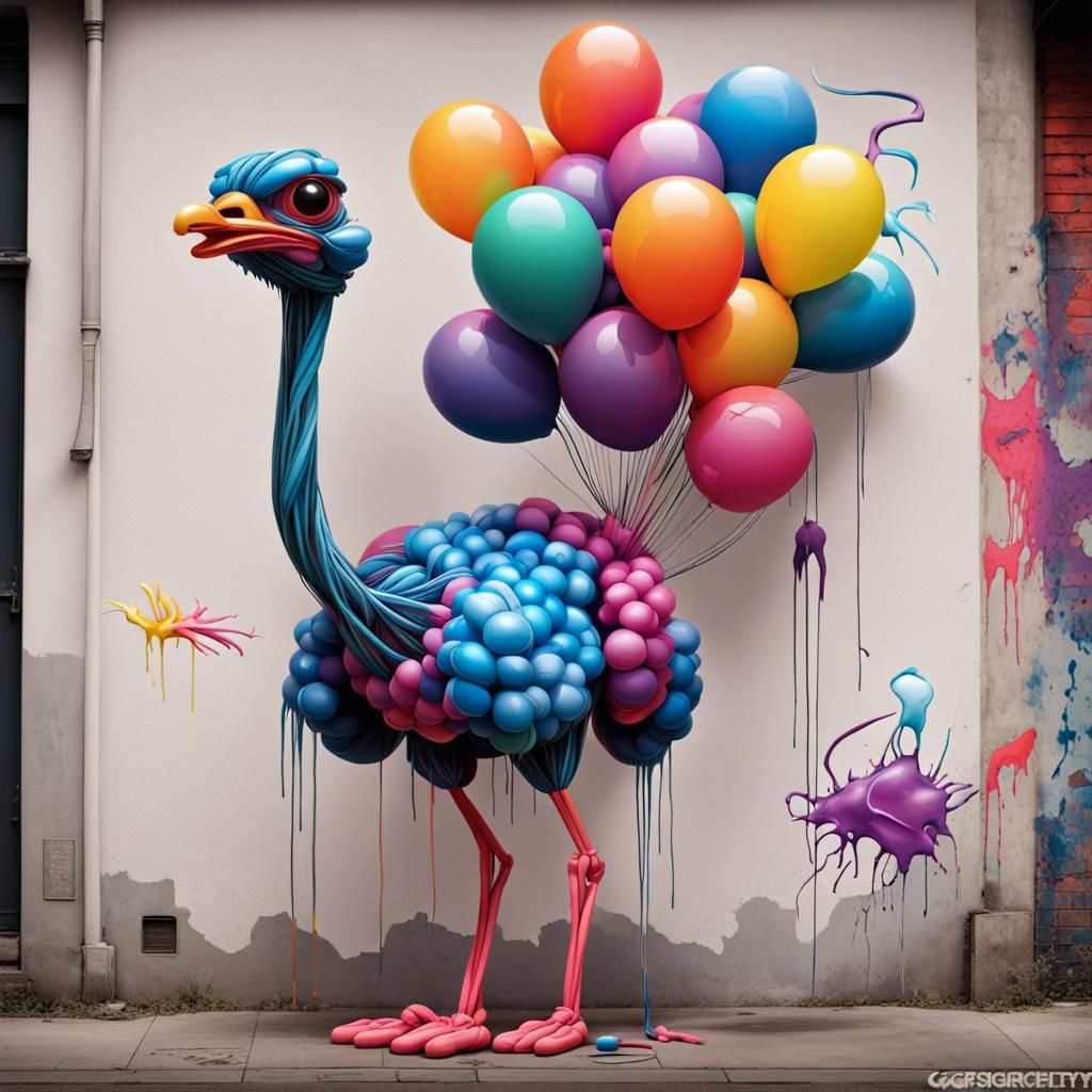 Balloon ostrich, constructed entirely from deflated balloons