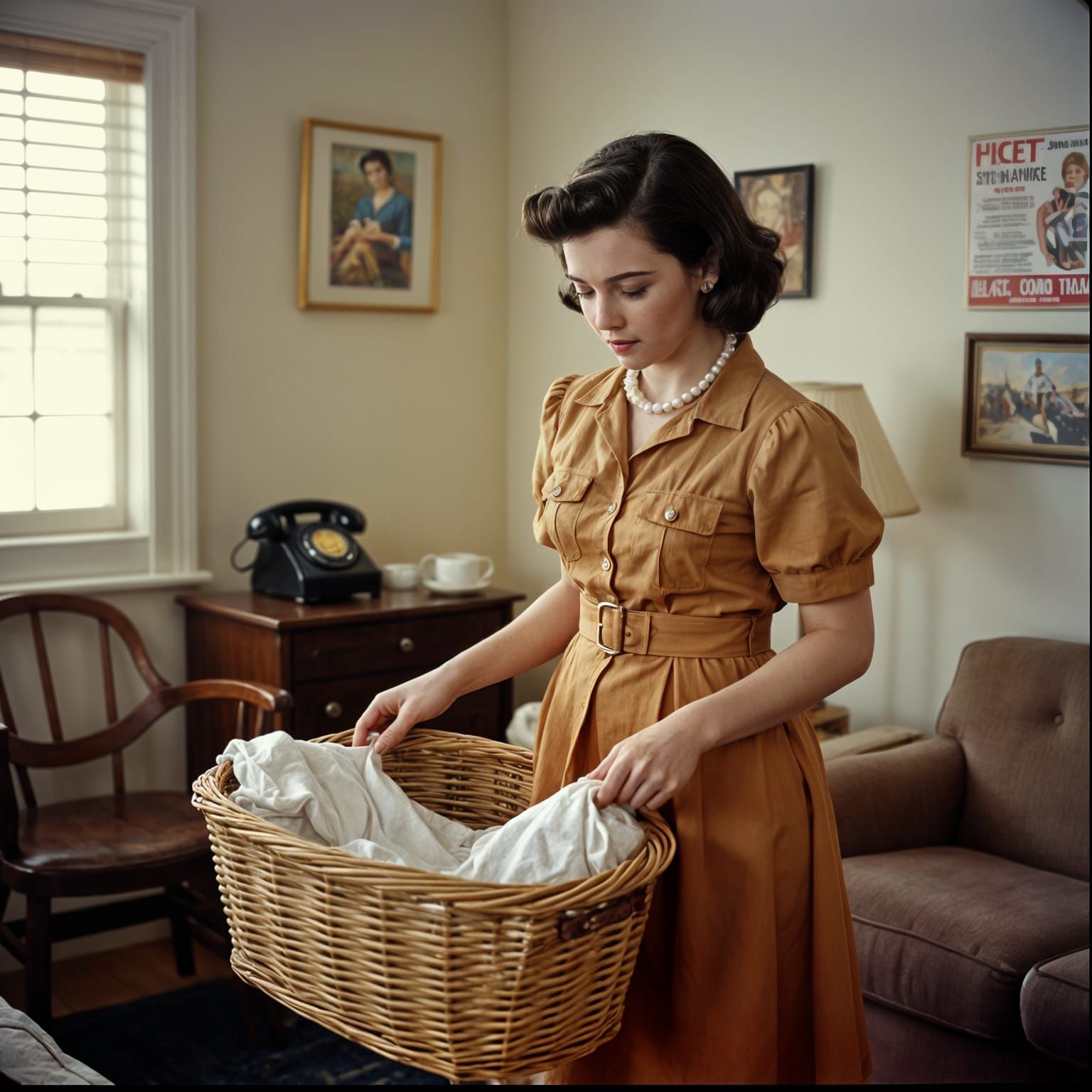 Mid-Century Housewife in Cinematic Setting
