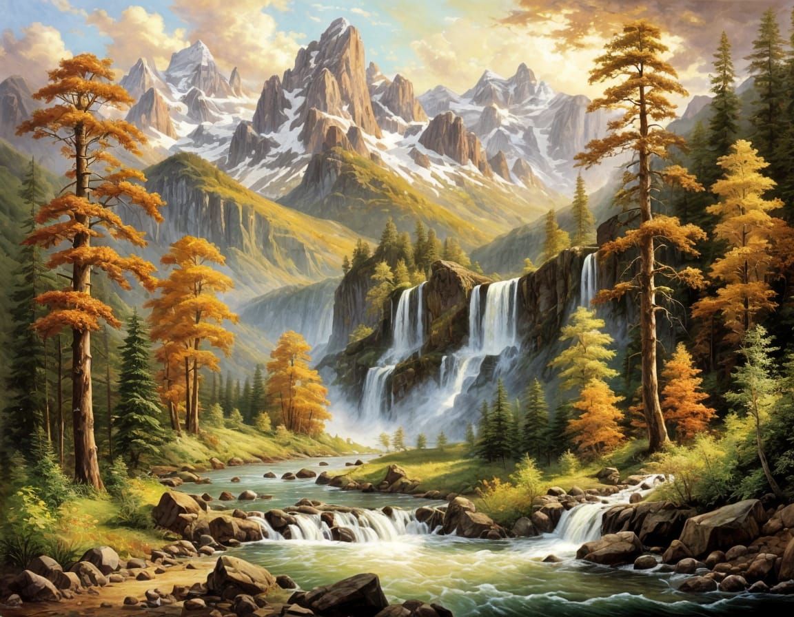 Majestic Mountain Landscape in Romantic Style