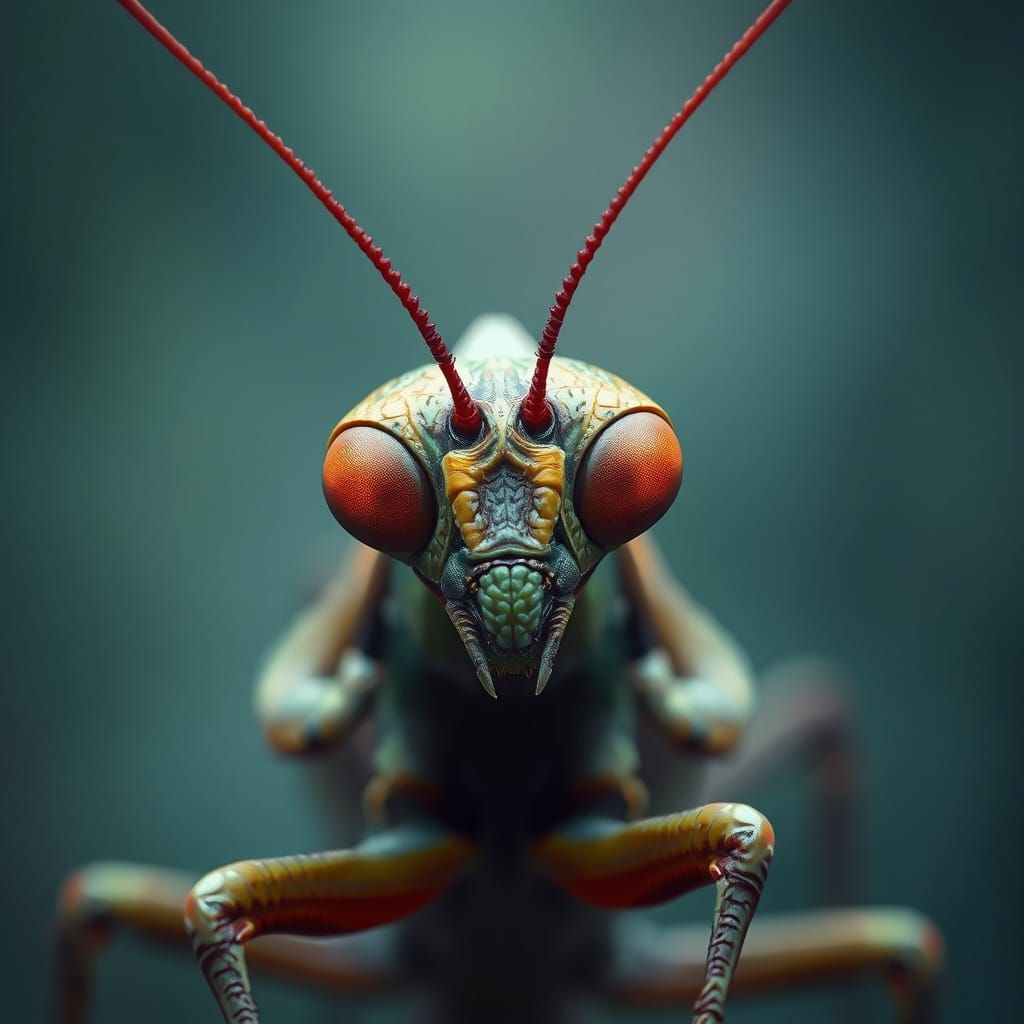 Surreal Praying Mantis Macro in Deep Fantasy Color