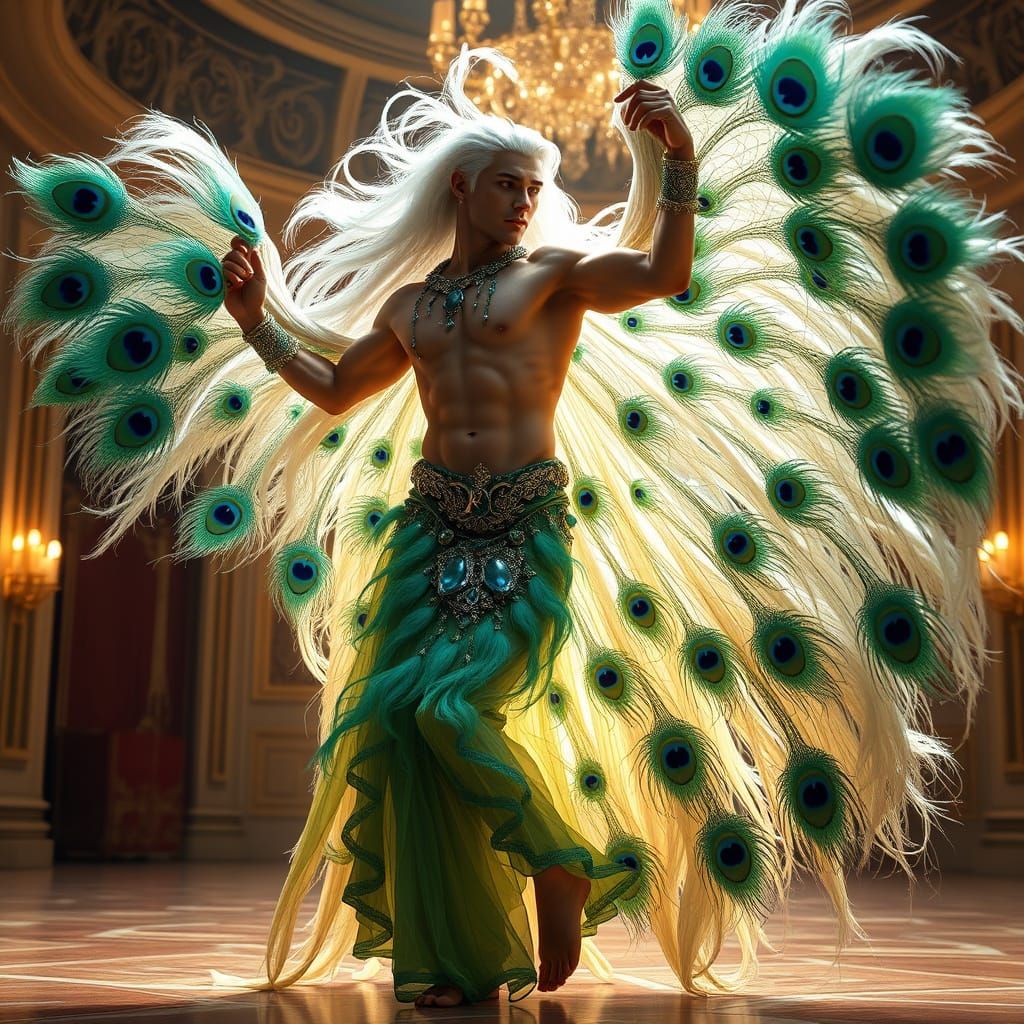 Dancer in Opulent Peacock Regalia