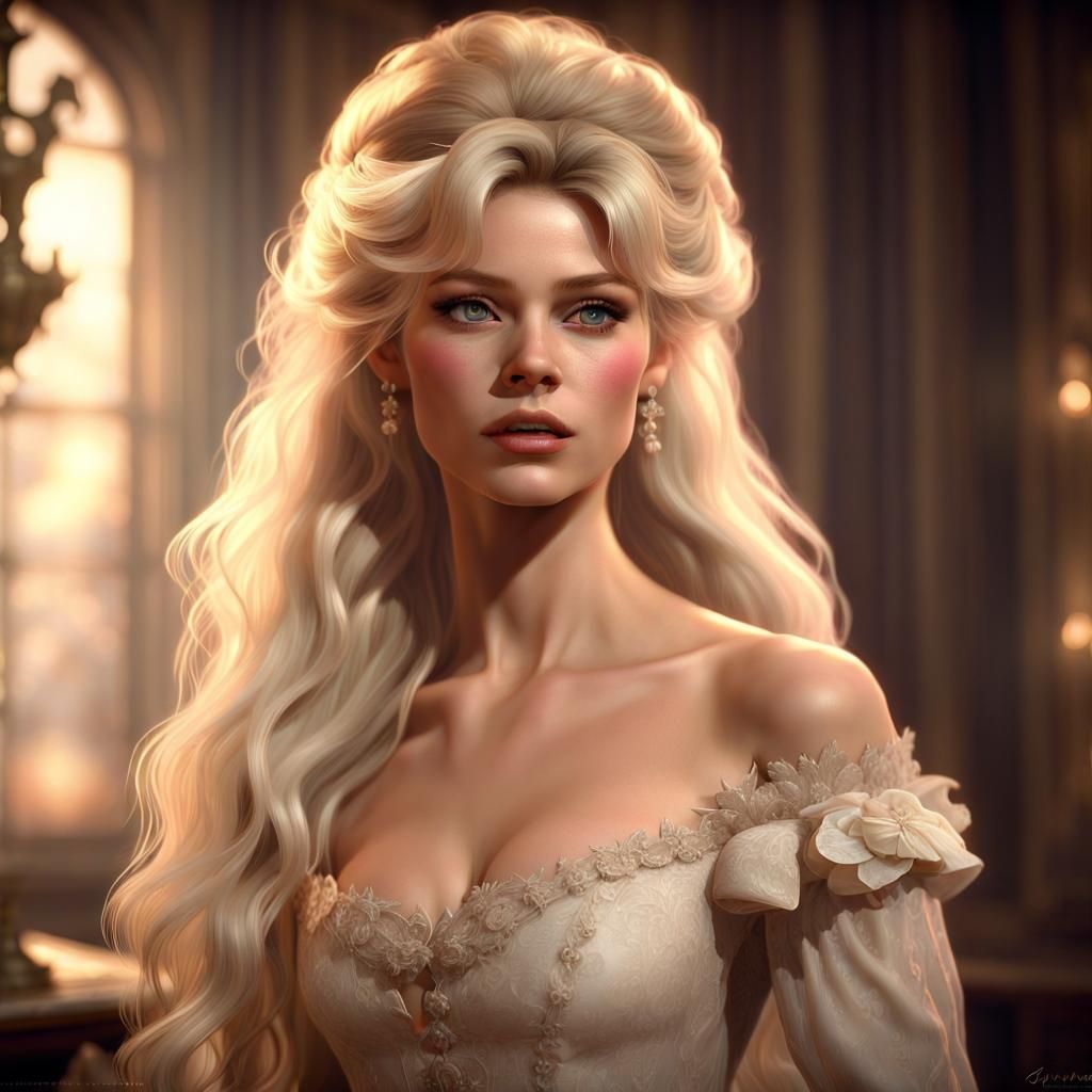 Ethereal Princess with Rococo Dress in 3D Cinematic Style