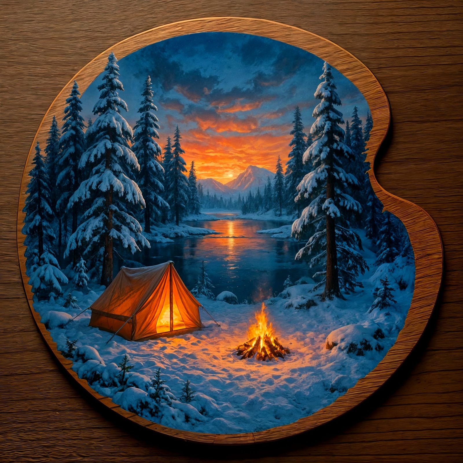 Winter Campsite by Frozen Lake in Painter's Palette