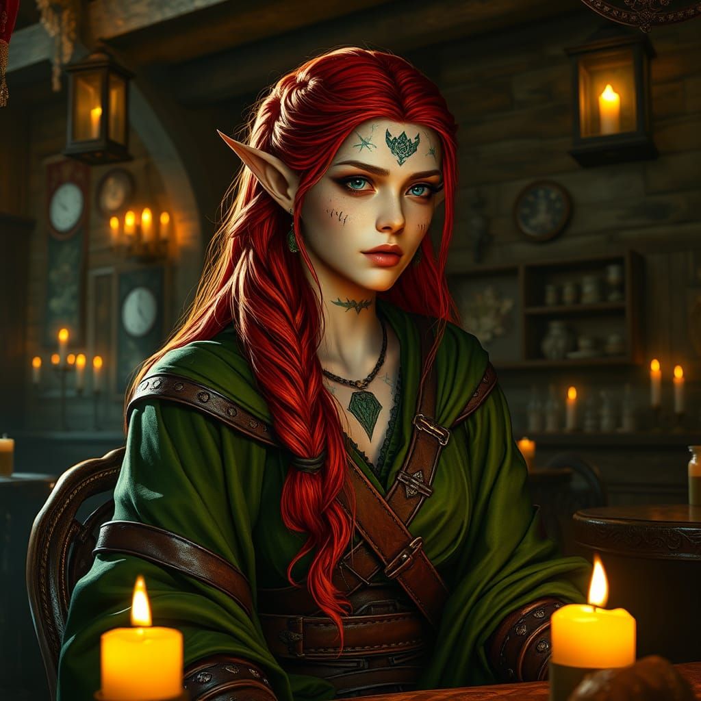 Wood-Elf in Tavern, Fantasy Concept Art