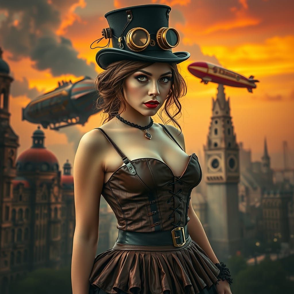 Steampunk Goddess Basks in Golden Sunset Glow