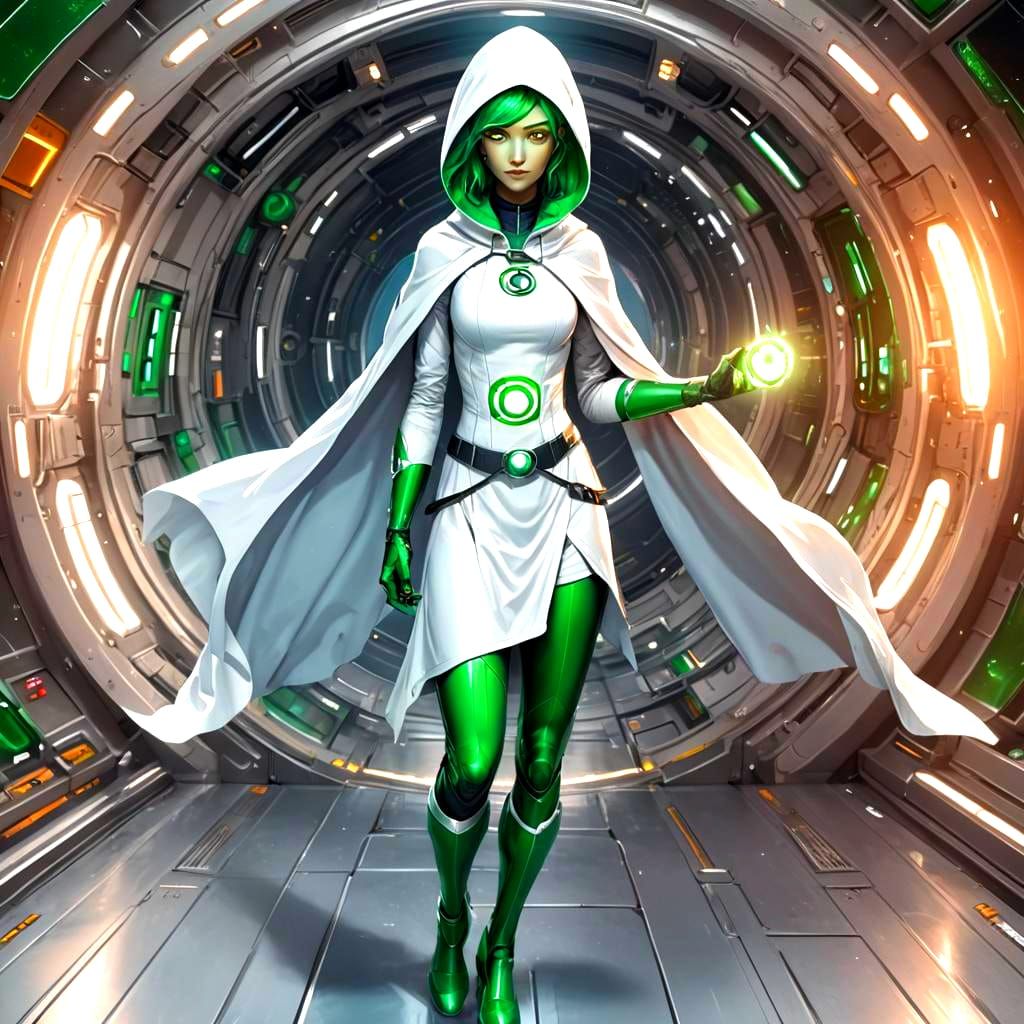 Green Superheroine in Spaceship: 3D Anime Art