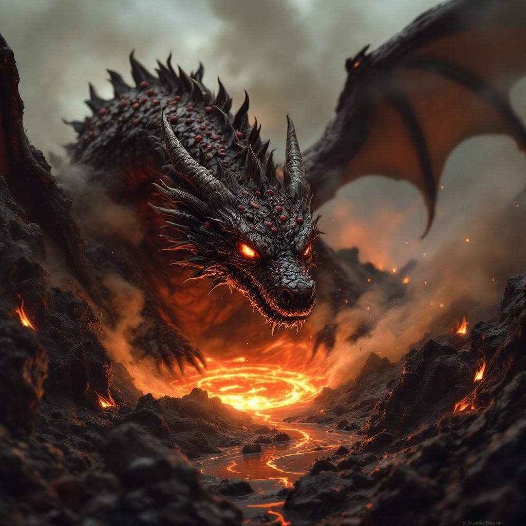 Chocolate Dragon Emerges from Caramel Volcano