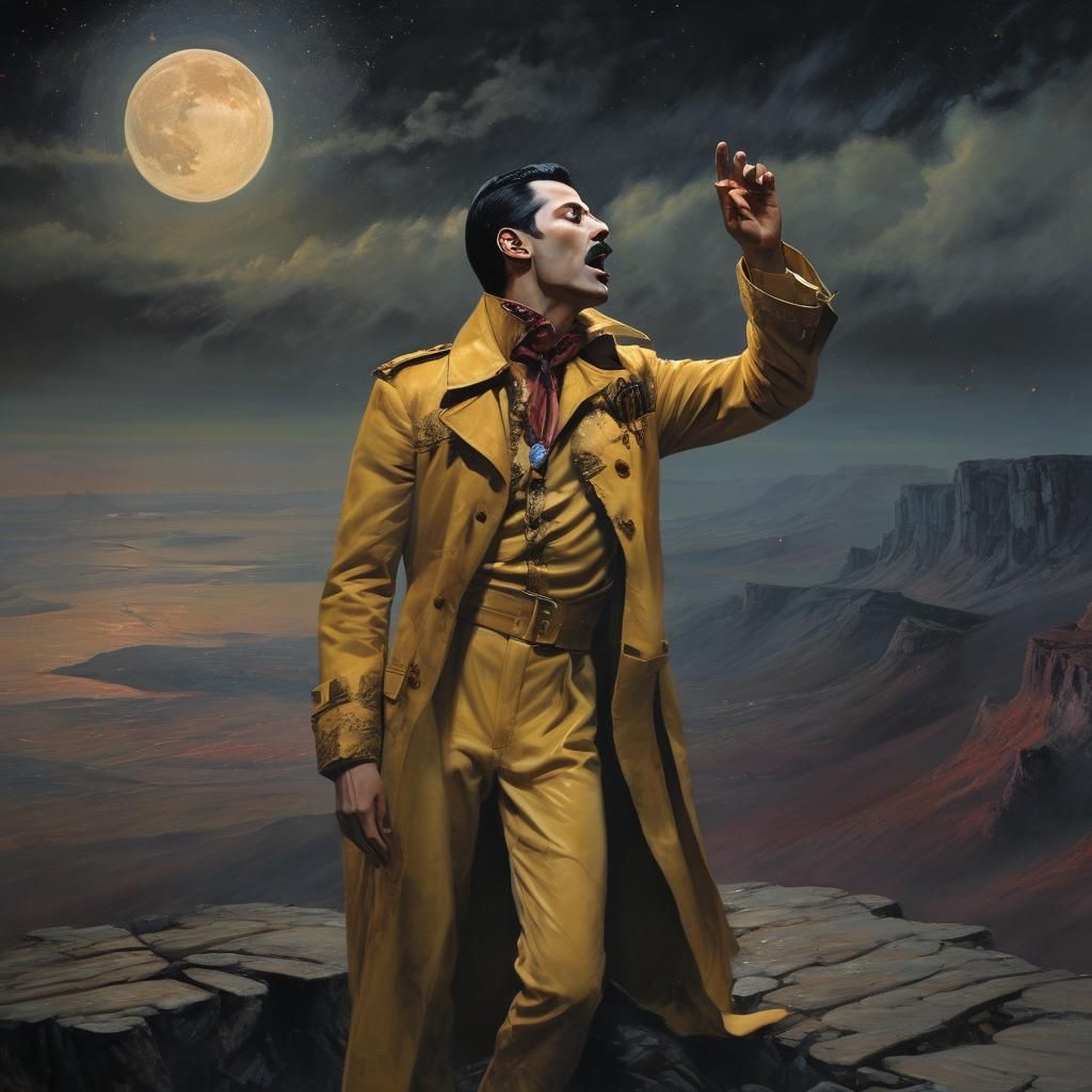 Epic Singer in Mystical Landscape, Expressionist Style