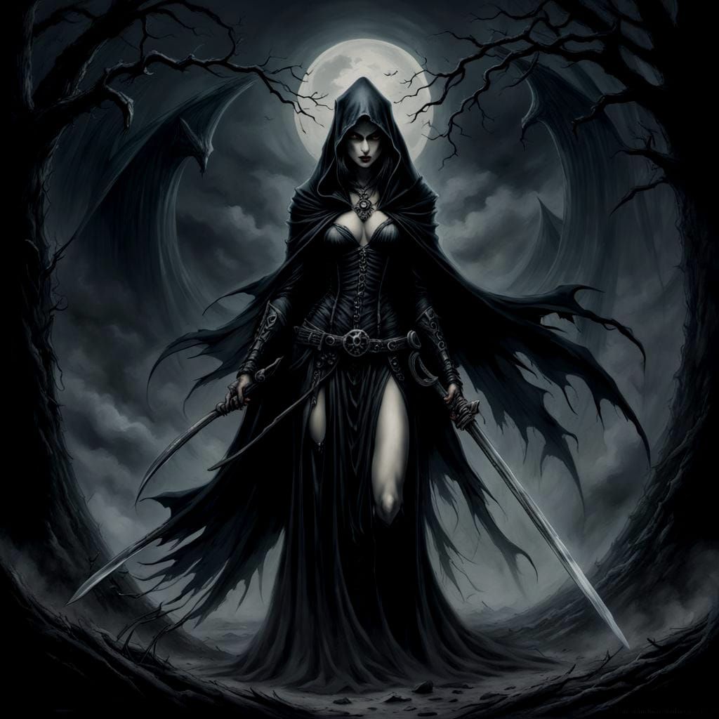 Dark Fantasy Female Grim Reaper in Gothic Style