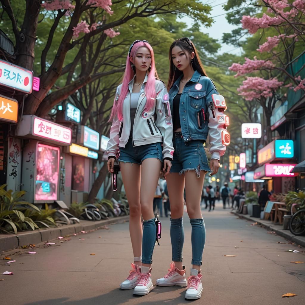 Cyberpunk Robotic Woman with Ponytail on Beach