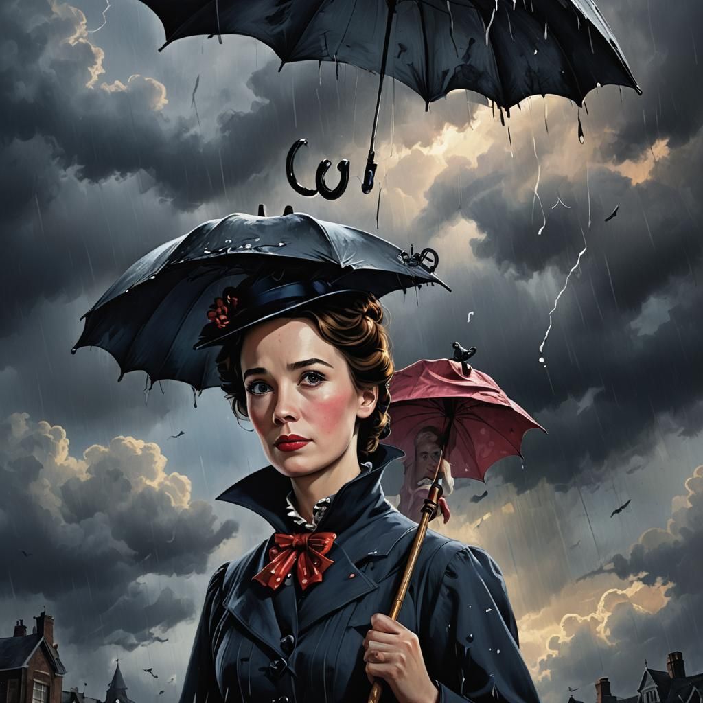 Ominous Dark Fantasy Mary Poppins Illustration
