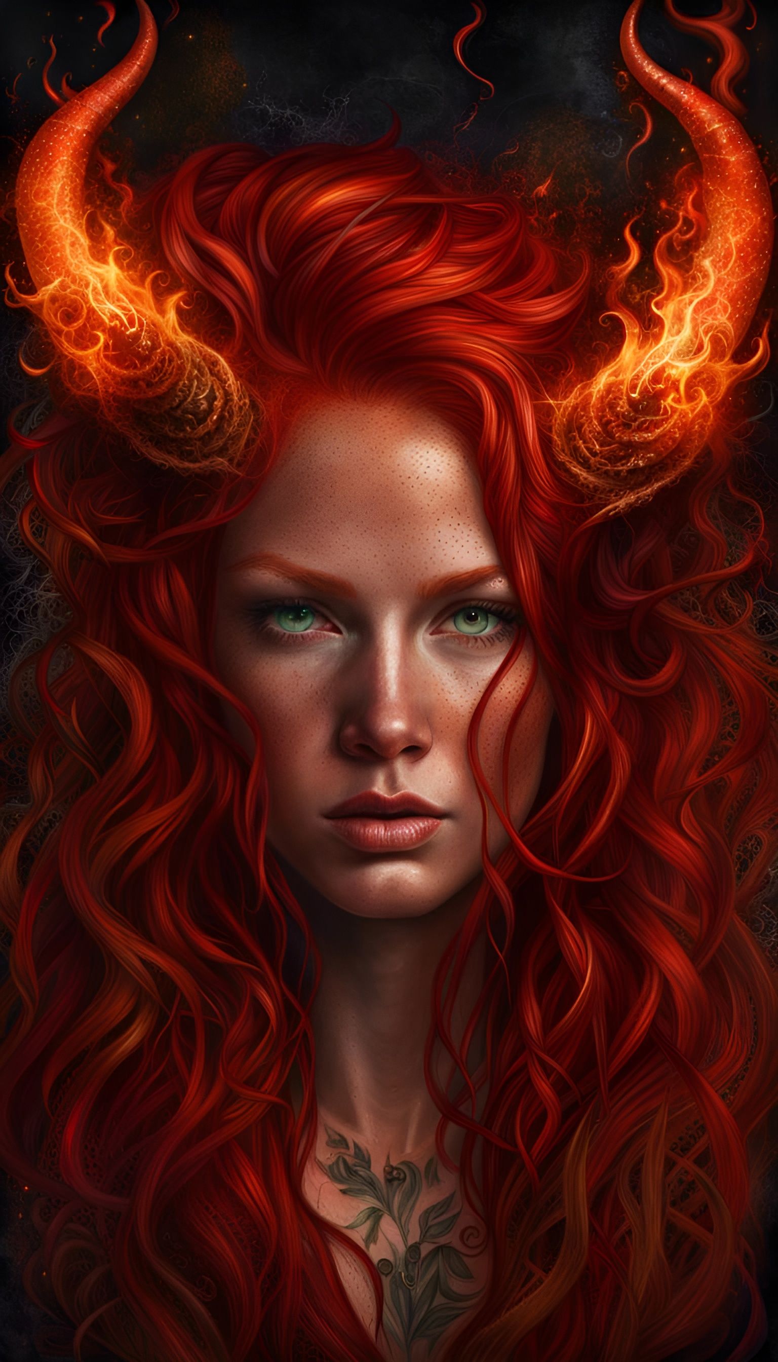 Fiery Red-Headed She-Devil in Hyperrealistic Digital Art