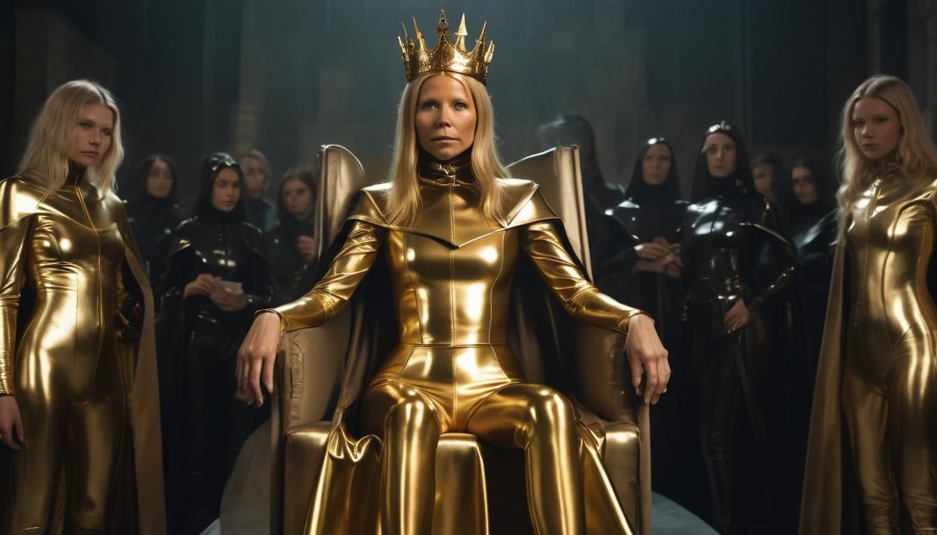 Futuristic Empress in Latex Throne Room