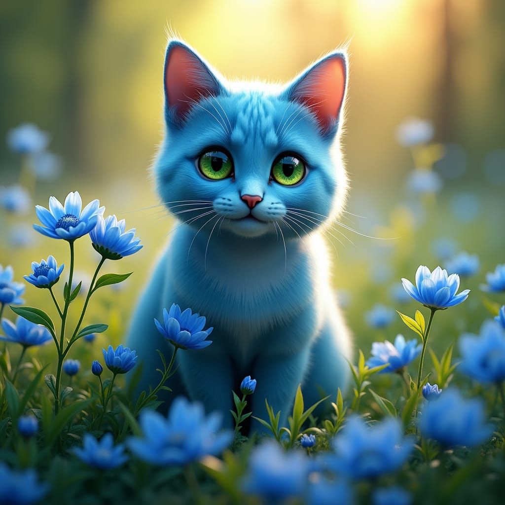 Blue Cat in Forget-Me-Nots Meadow: Concept Art