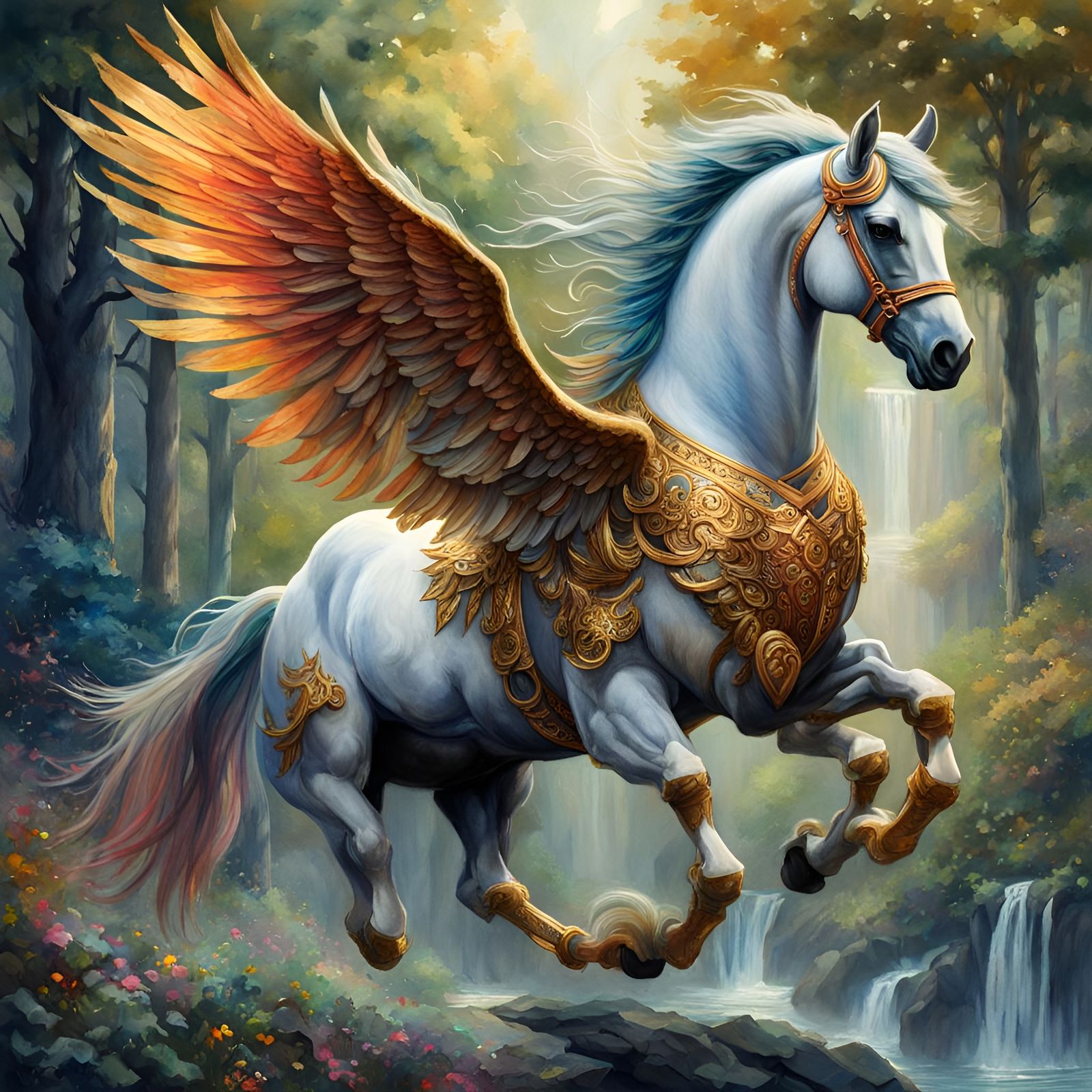 Mythical Pegasus as Pet in Watercolor Style