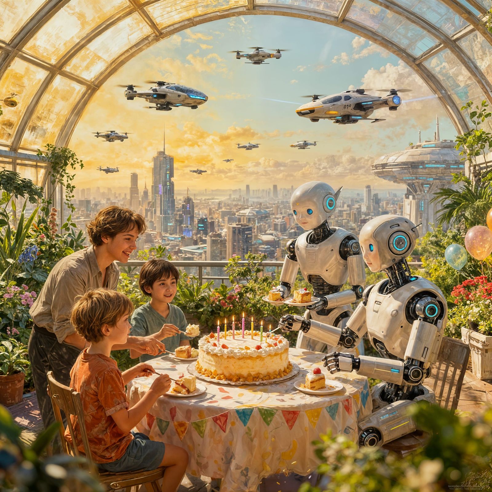 Futuristic Birthday Party in 2077 Biodome Metropolis