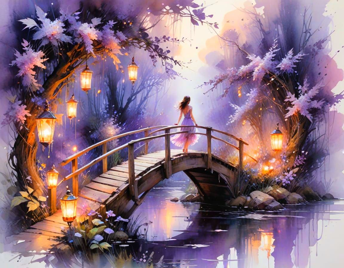 Enchanted Bridge at Twilight in Mystical Woodland