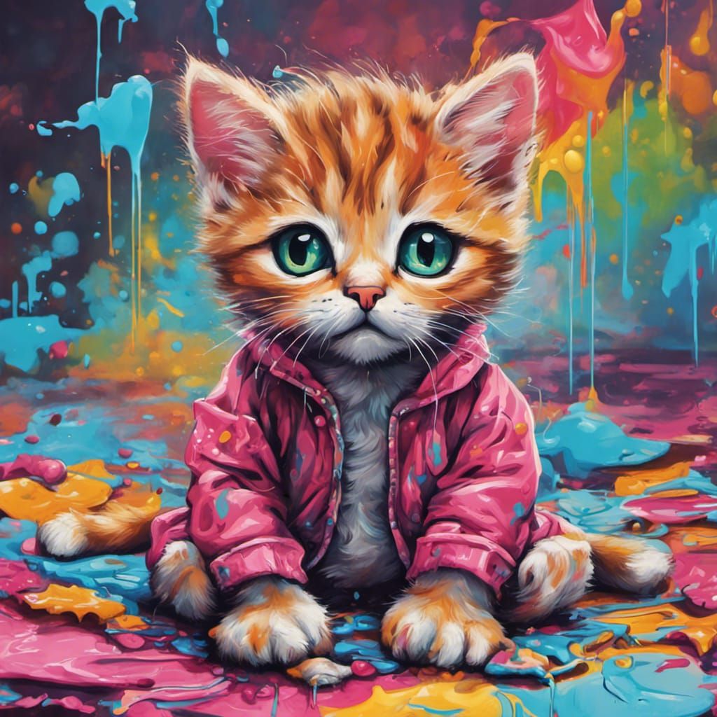 Kitten in Pajamas: Colorful Graffiti Street Art