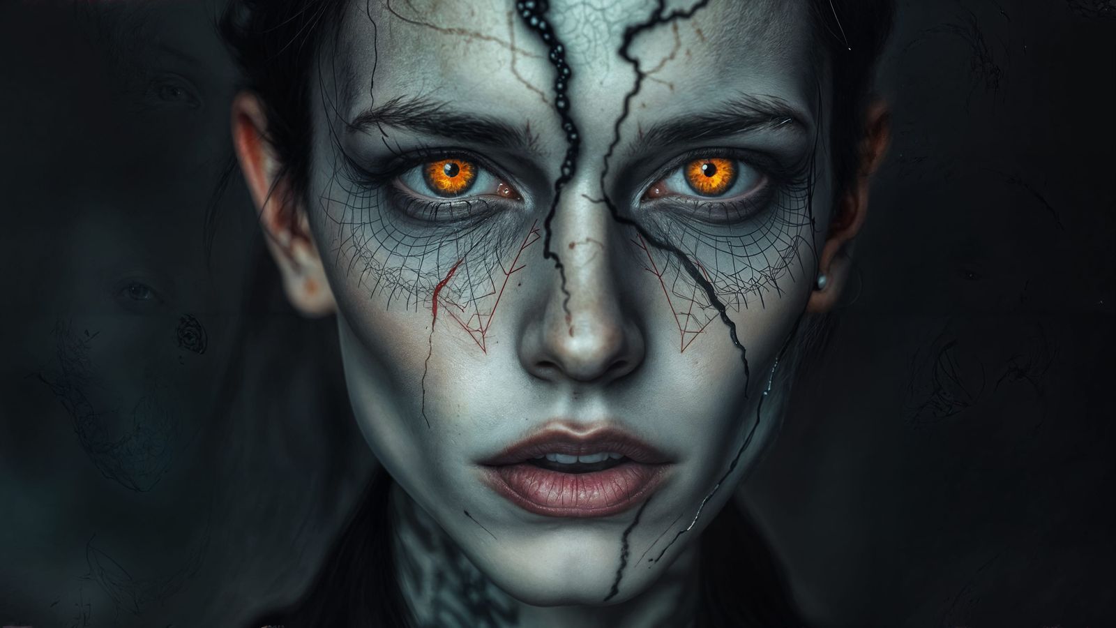 Fractured Resilience Portrait in Dark Gothic Fantasy Style