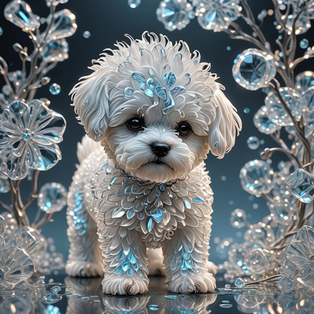 Bioluminescent Crystal Bichon Frise Puppy Sculpture