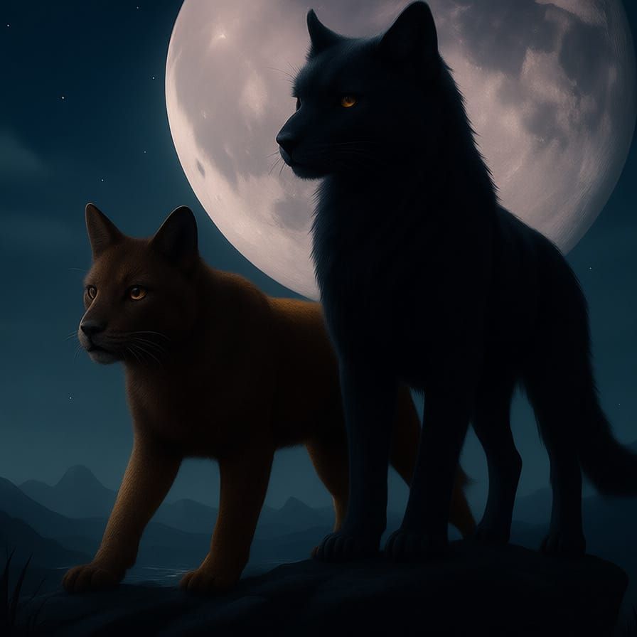 Fantasy Fox Wolf Panther Hybrid Under Moon