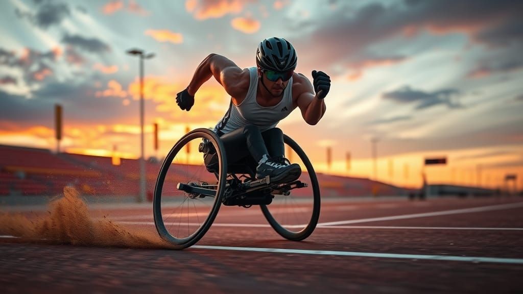 Para-Athlete Triumphantly Crosses Finish Line at Dusk