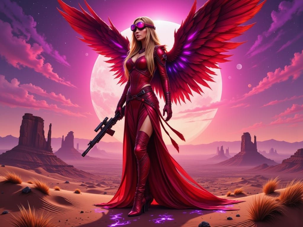 Feathered Warrior in Arrakis Desert Dusk Sketch