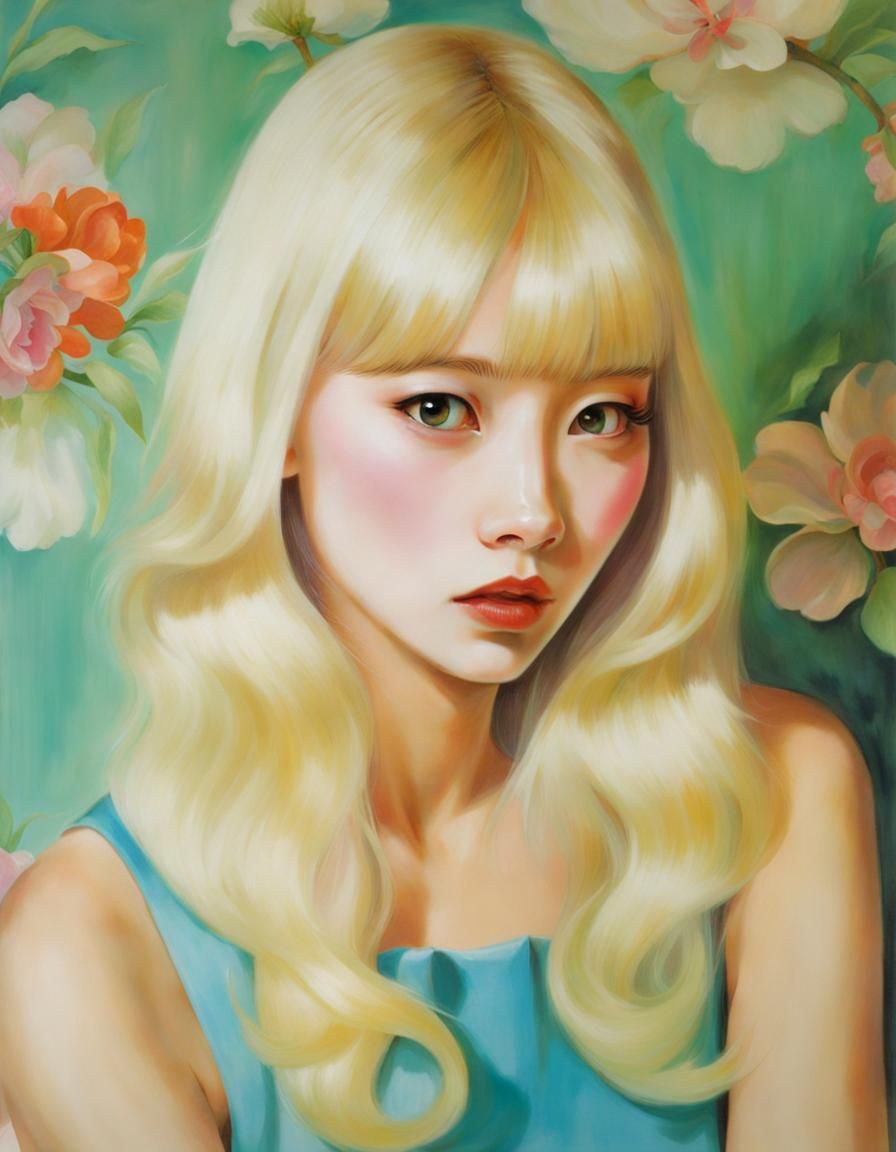 Blonde Model in 1960s Style Suburban Bedroom