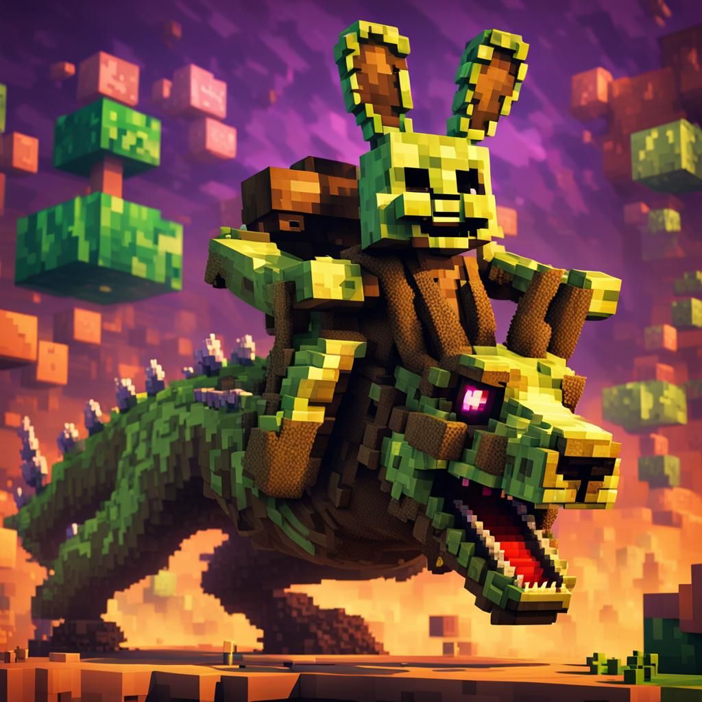 Springtrap on a Dinosaur in Minecraft