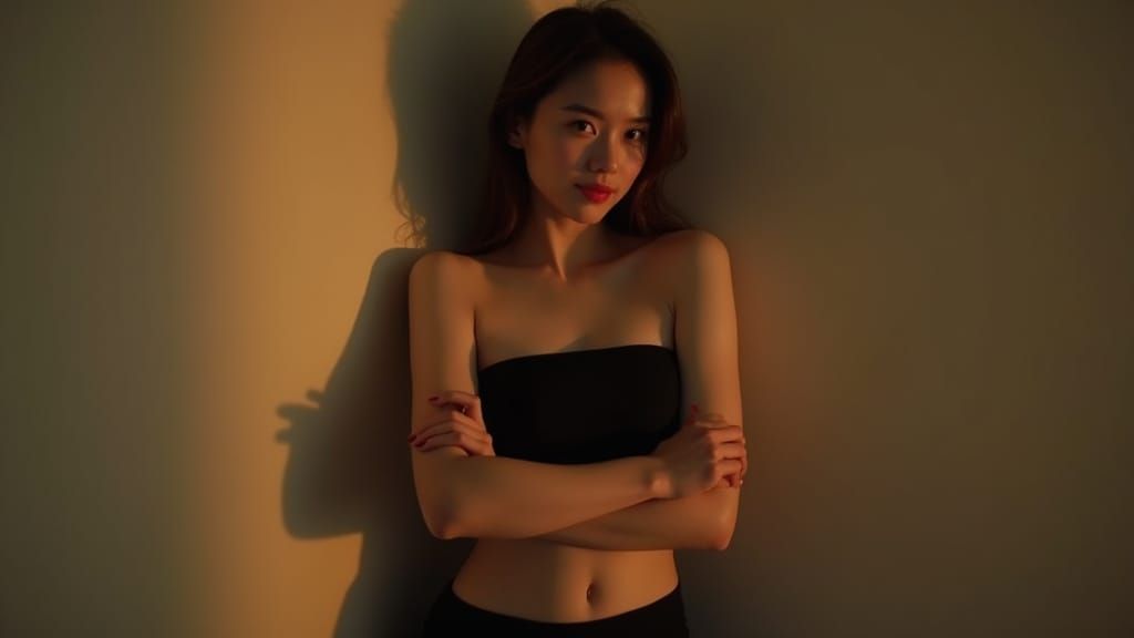 Stunning Korean Woman in Softly Lit Room