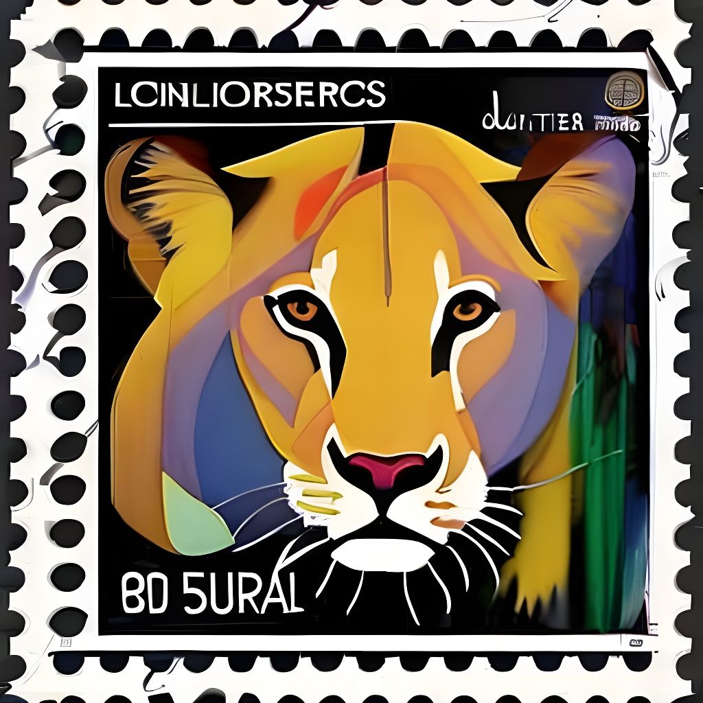 Lioness Stamp in Colorful 3D Style