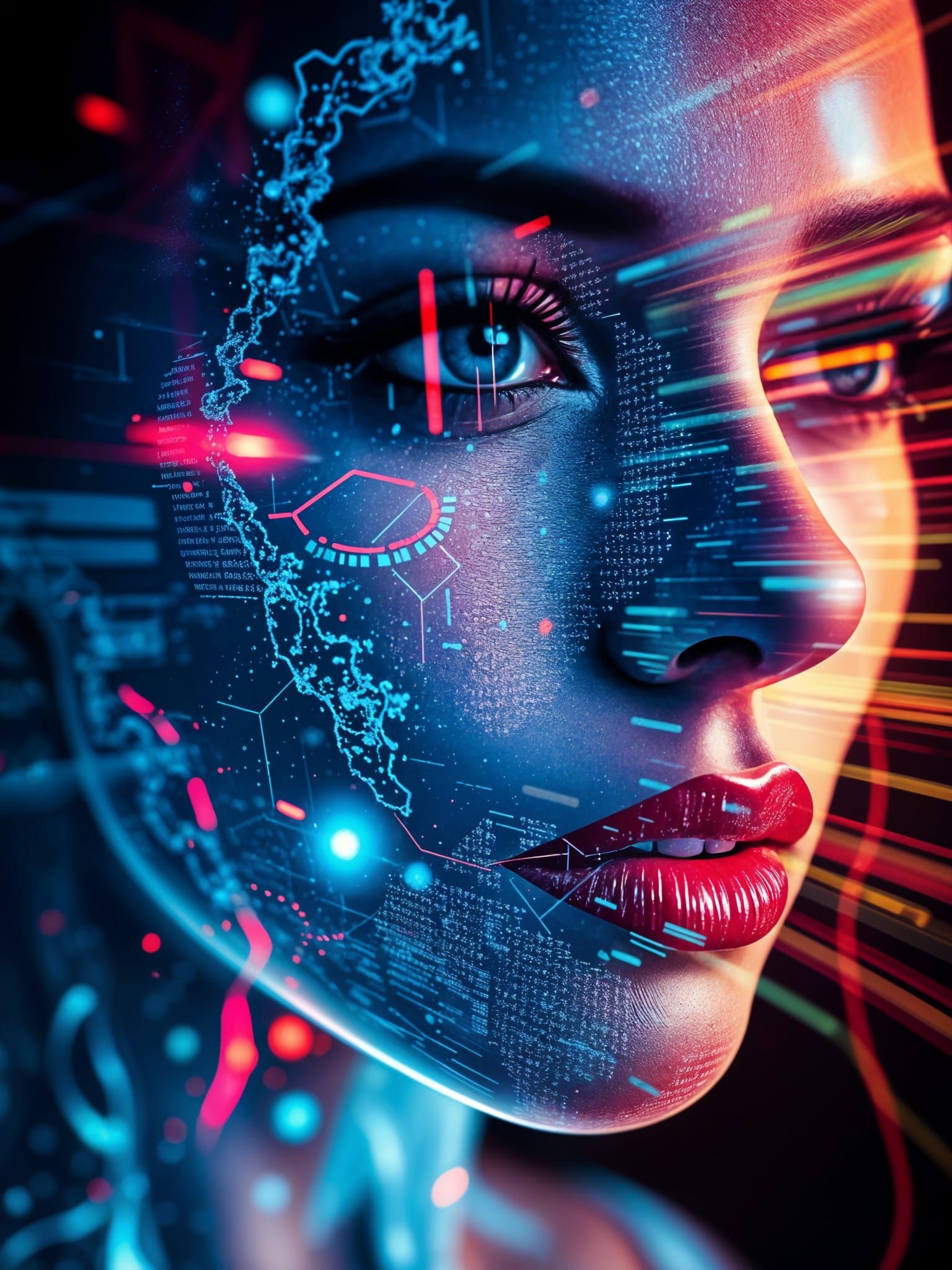 Distorted Digital Woman Hologram in Hyperrealistic Splash Ar...