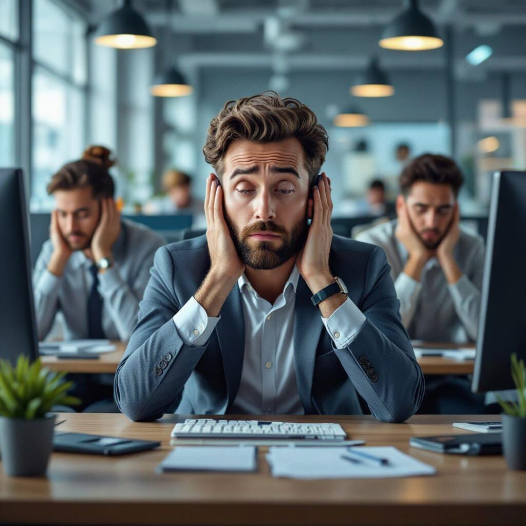 Stressed Office Workers in Detailed Matte Painting