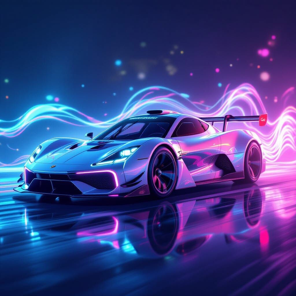 Sleek Transparent Race Car with Magical Micro-Design