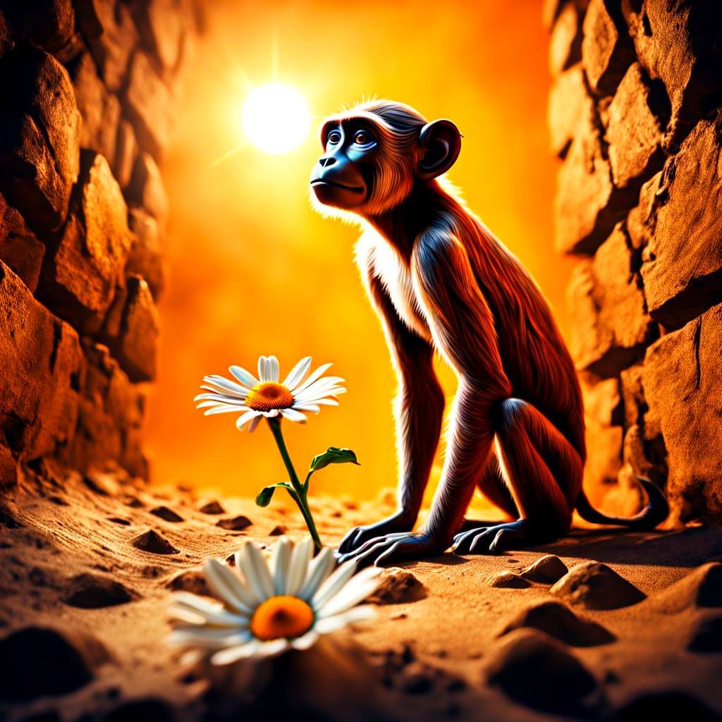 Surreal Monkey Offers Daisy in Vibrant Impasto Style
