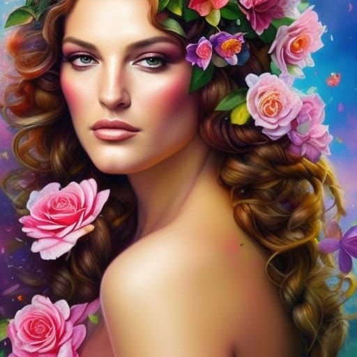 Kelly Brook as Fairy, Hyperrealistic Floral Portrait