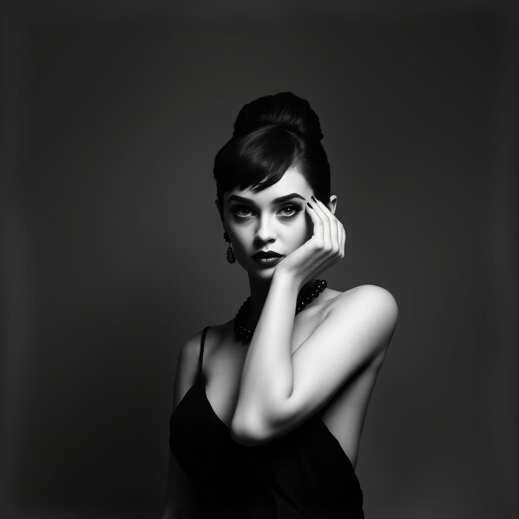 Elegant Woman in Black and White Film Noir Style