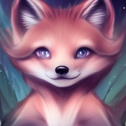 Light Pink Chibi Fox in Detailed Matte Painting