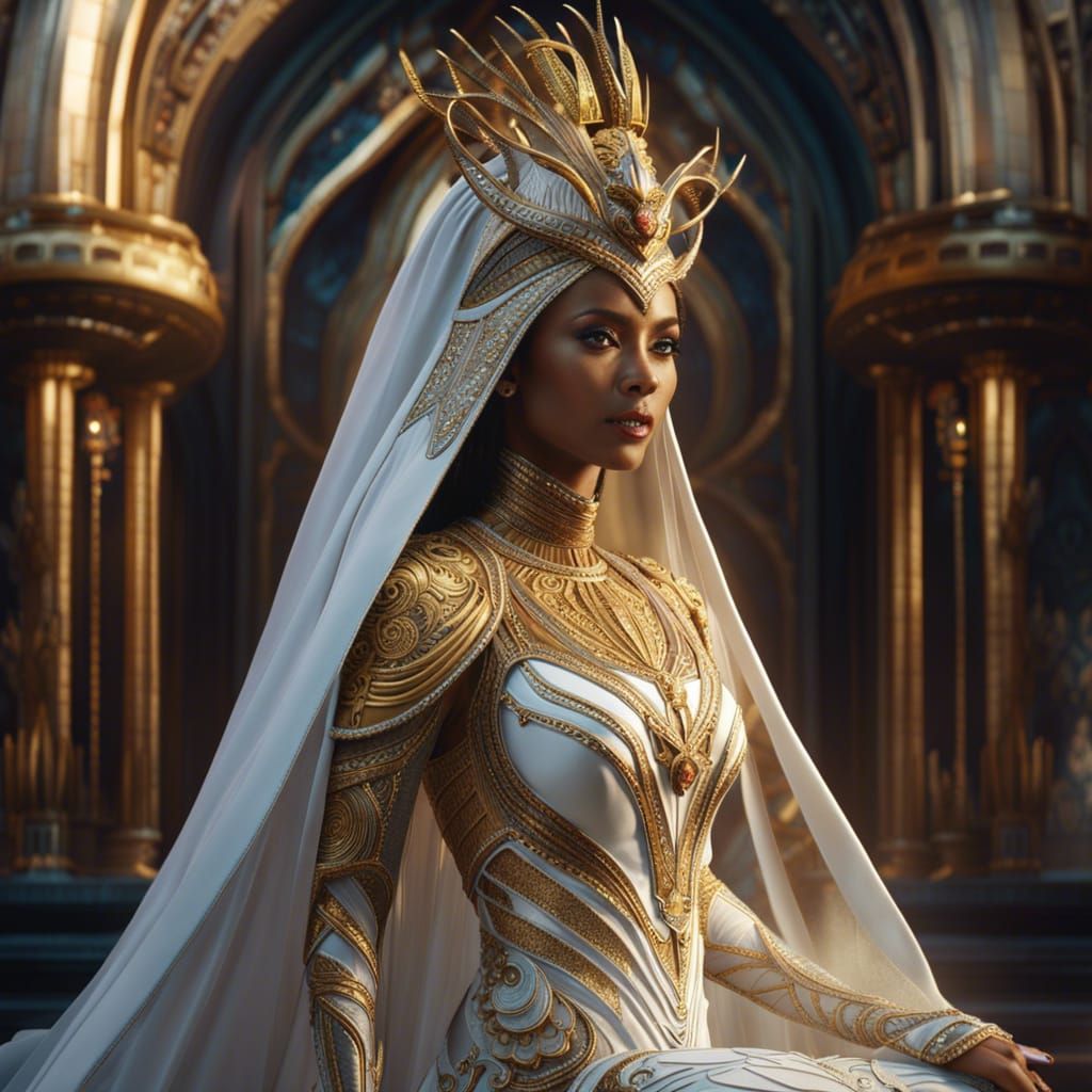 Alien Bride in Gold Wedding Gown: Fantasy Art