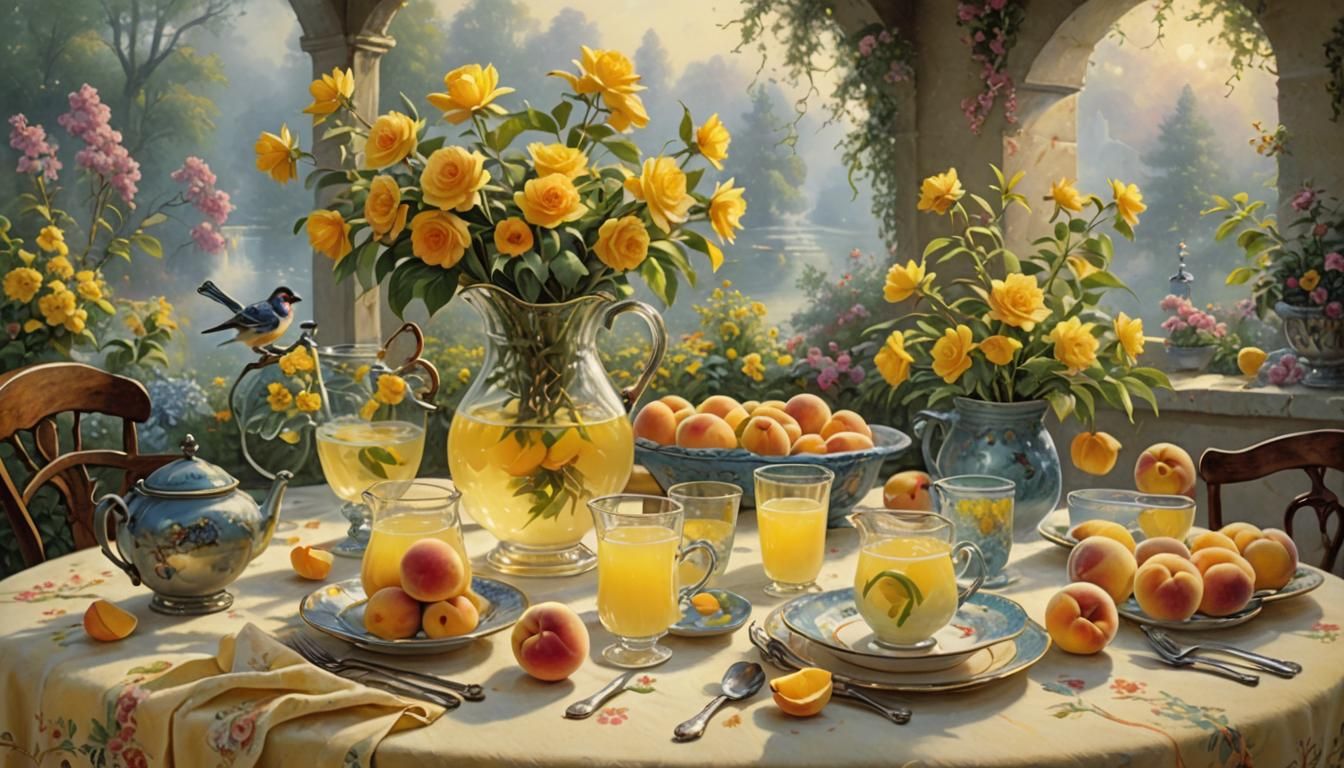 Still Life with Lemonade in Thomas Kinkade Style