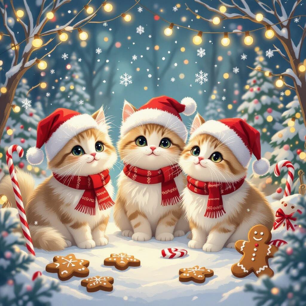 Whimsical Christmas Cats in a Magical Wonderland
