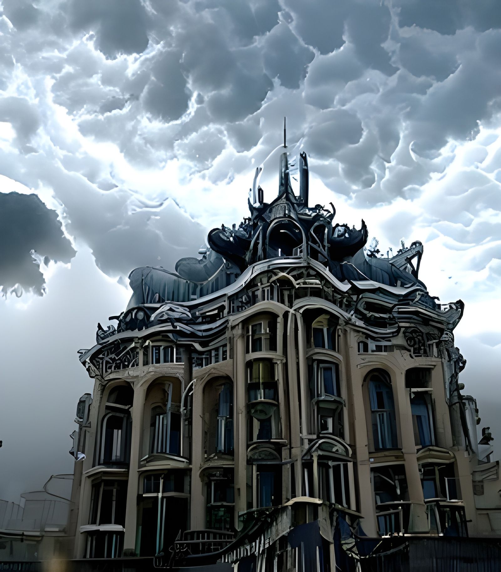 Hyperdetailed Rococo Evil Headquarters in Art Nouveau