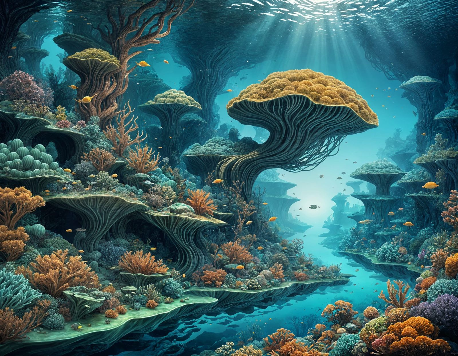 Underwater Oasis Abstract Fractal with 3D Shading