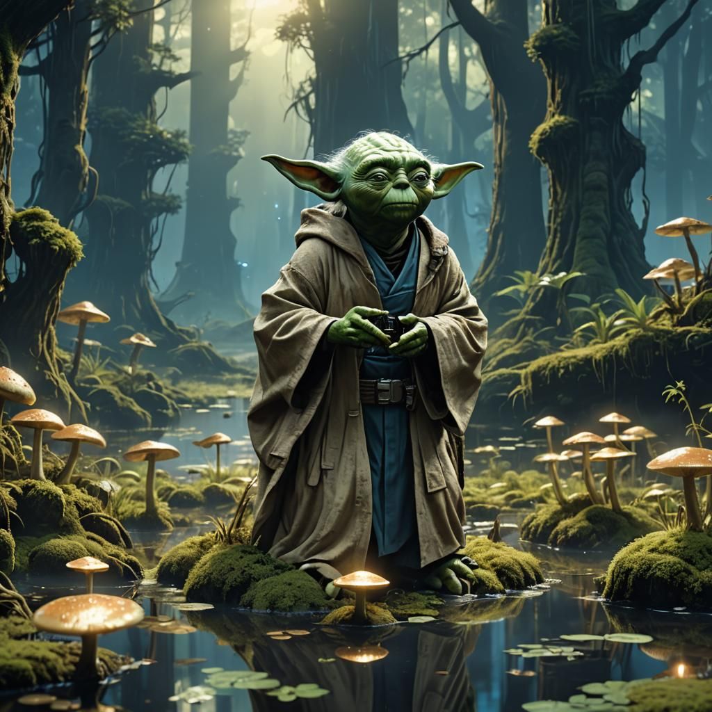 Cyberpunk Manga Yoda in Mystical Swamp