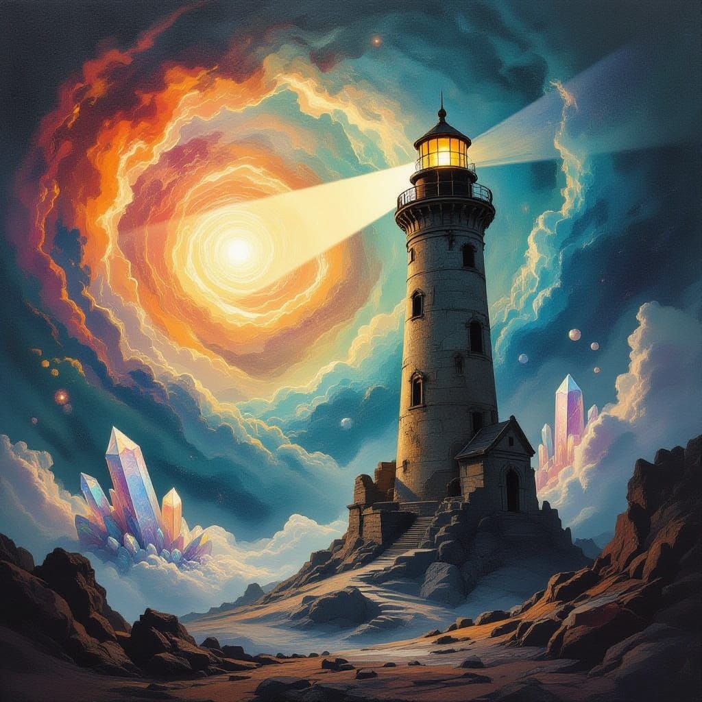 Cosmic Lighthouse in Surreal Dreamscape