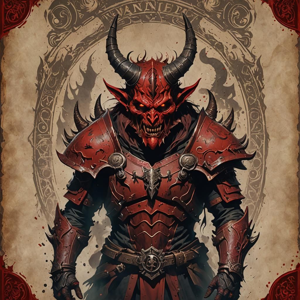 Wanted Poster: Horned Demon in Red Armor