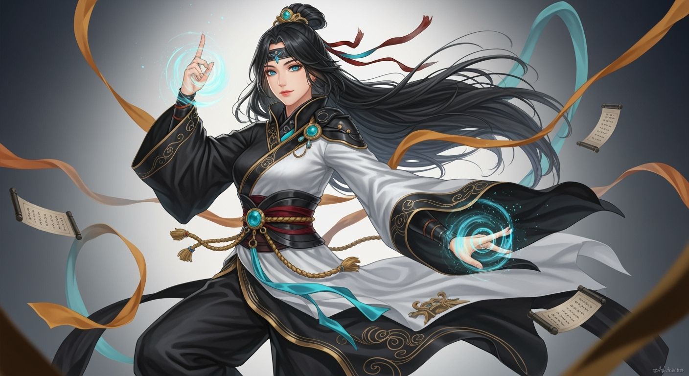 Graceful Anime Woman in Dynamic Martial Arts Pose