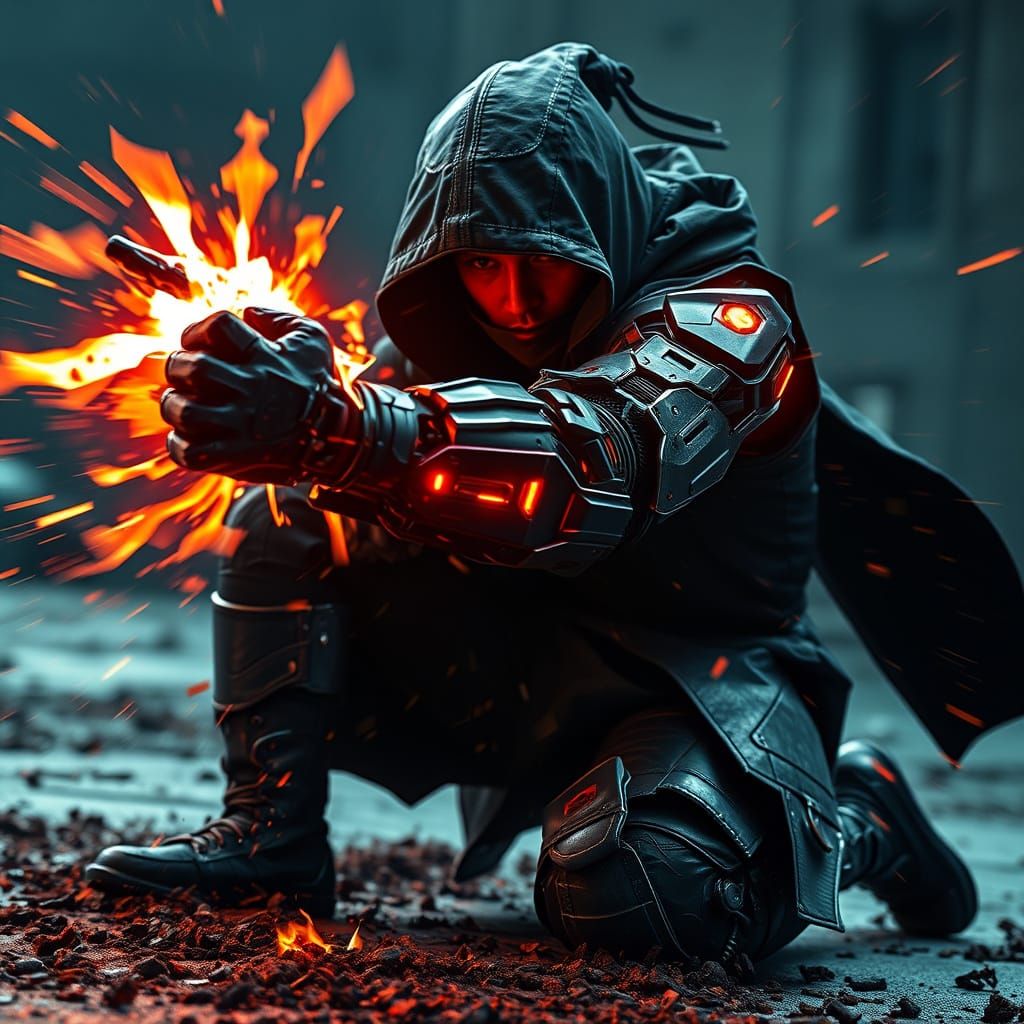 Cyber-Ninja's Last Stand With Glowing Arm