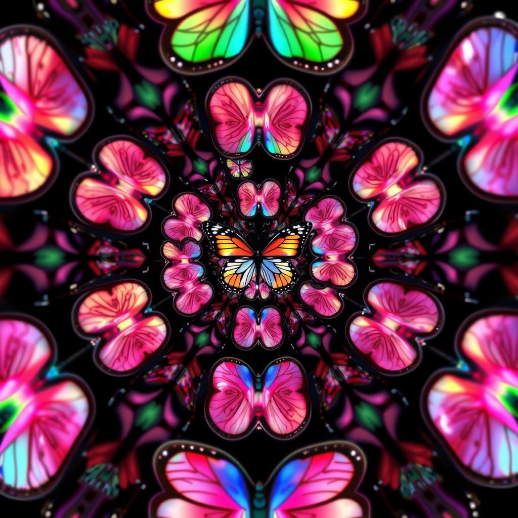 Surreal Butterflies Dance in a Stroboscopic Pattern of Iride...