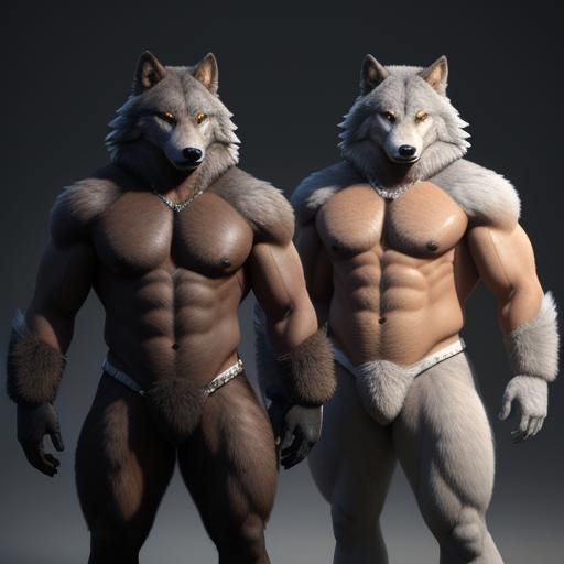 Confident Anthropomorphic Wolves in Hyper-Realistic 3D Art